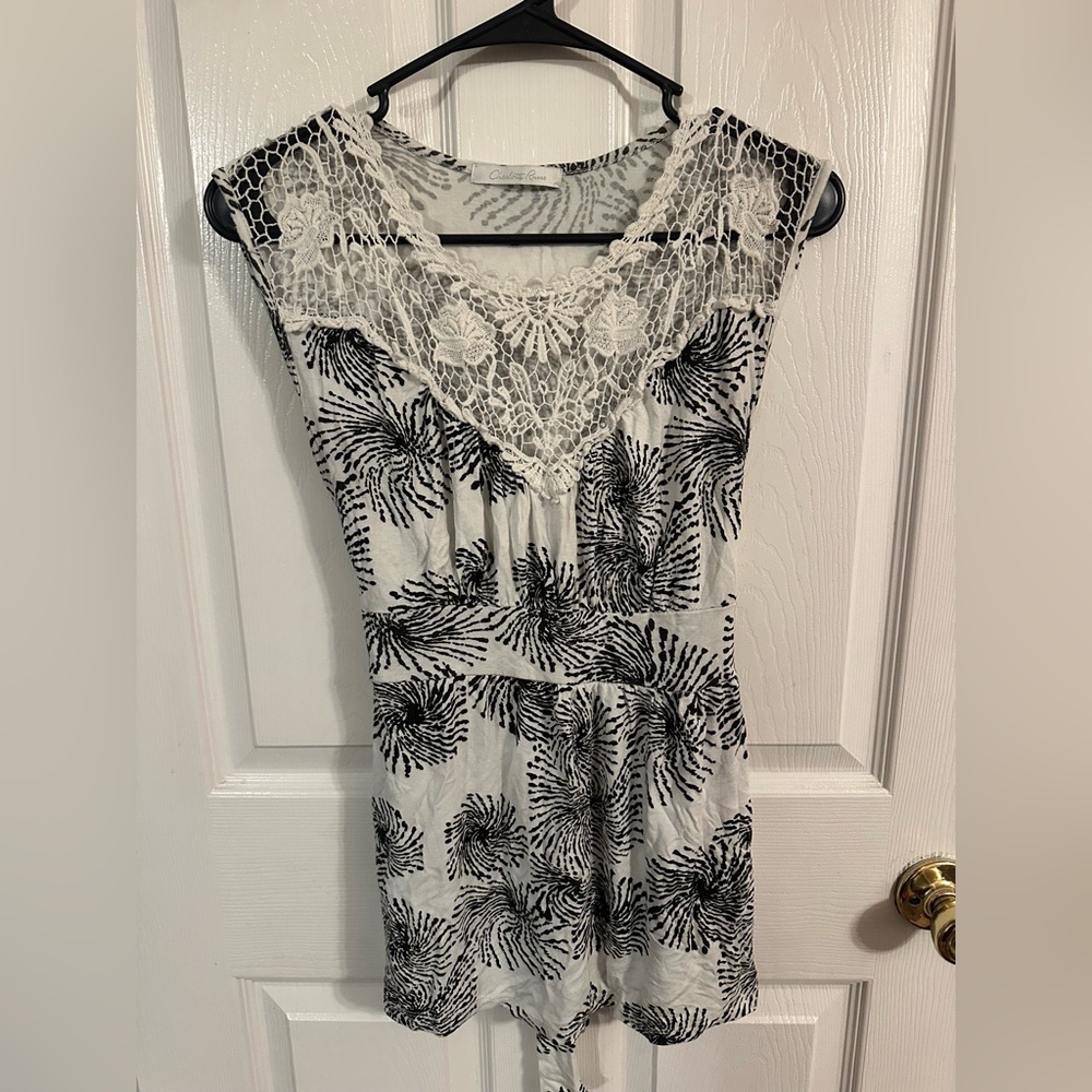 Black and White Lace Trim Top